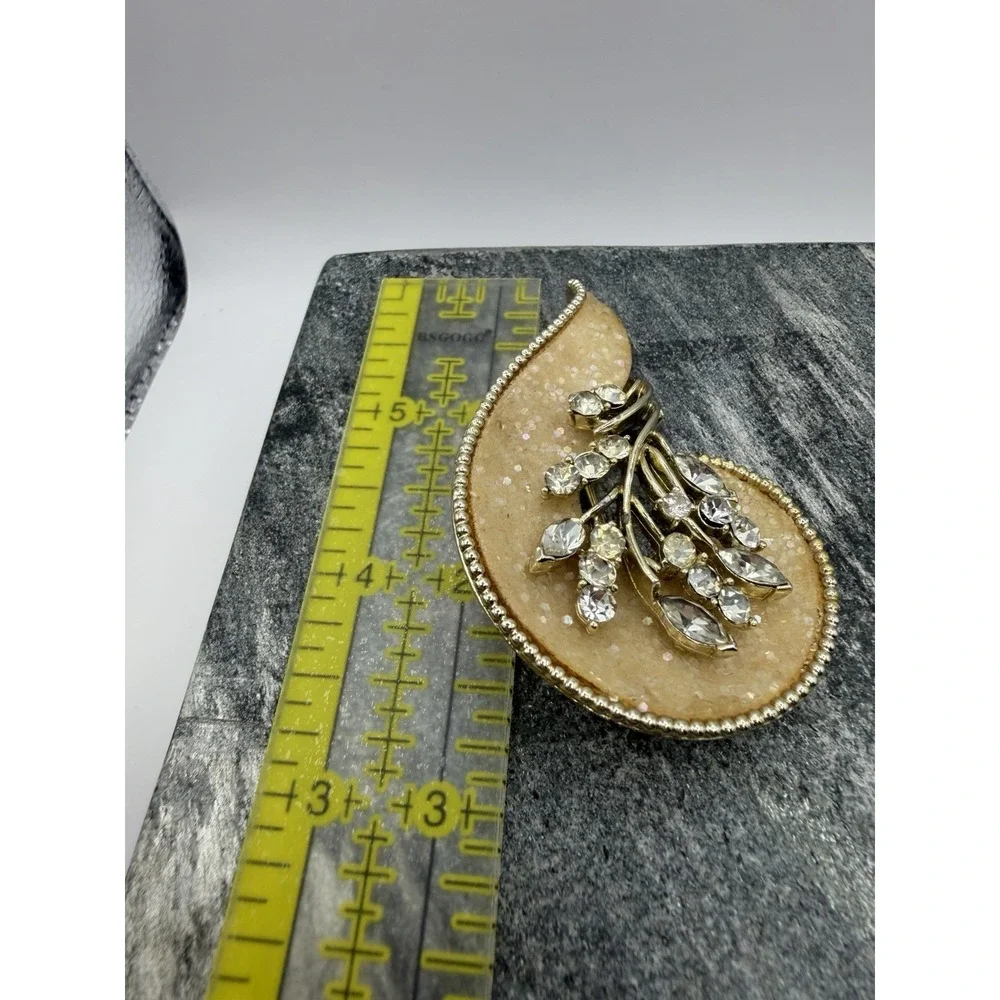 Vintage Coro Glitter Brooch Pin‎ Rhinestones Gold Tone Swirl MCM